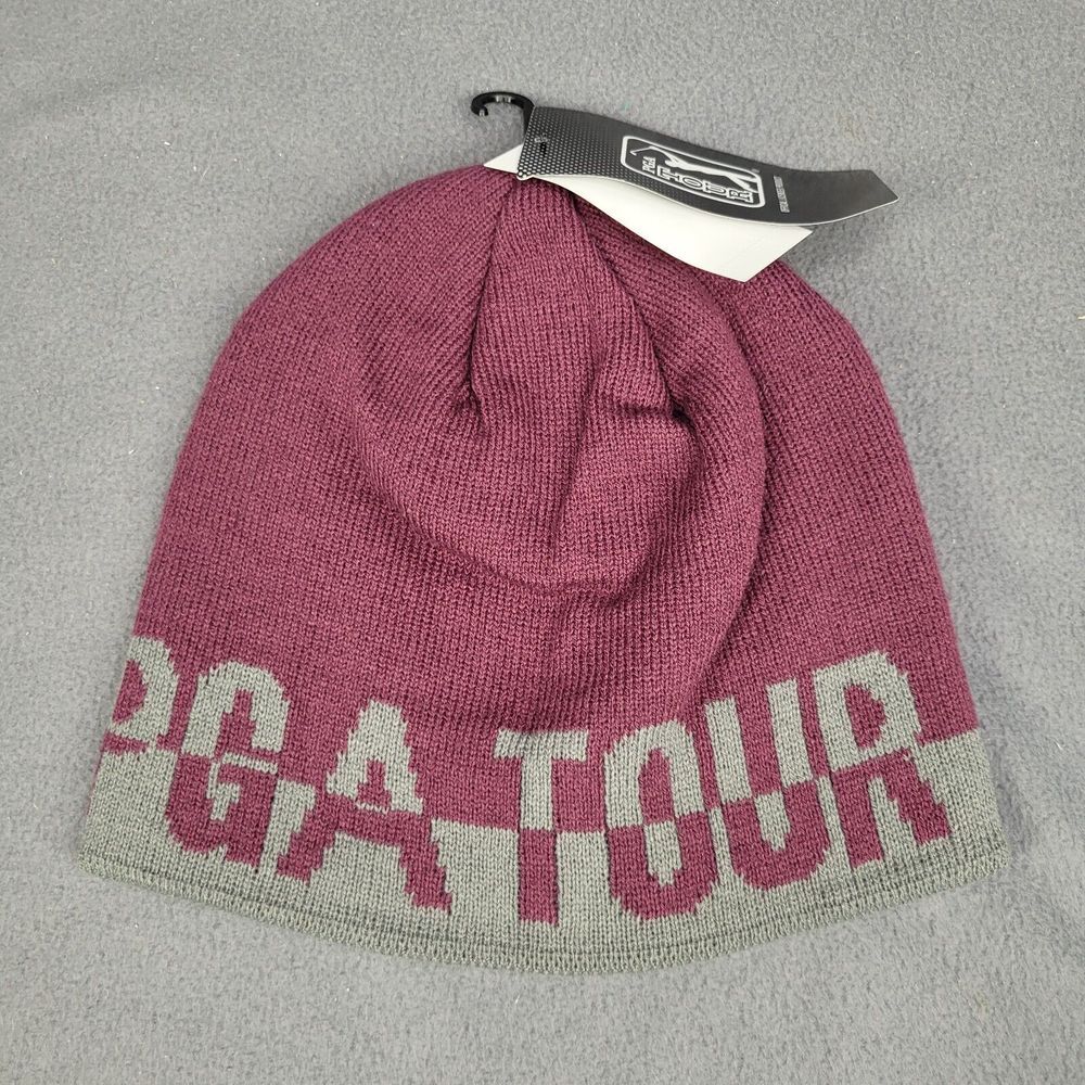 NWT PGA Tour Hat‎ Beenie Maroon Red Gray One Size Fits All
